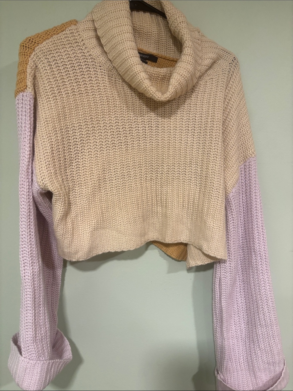 Forever 21 Cream & Lilac Colorblock Turtleneck Sweater
